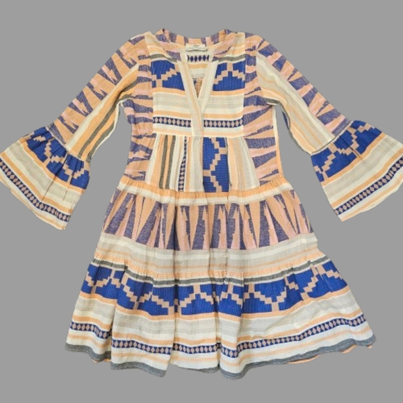Devotion Twins Ella Dress Women Sz S Orange Blue Beige Multi Kipoi Elevated Boho - Picture 7 of 7